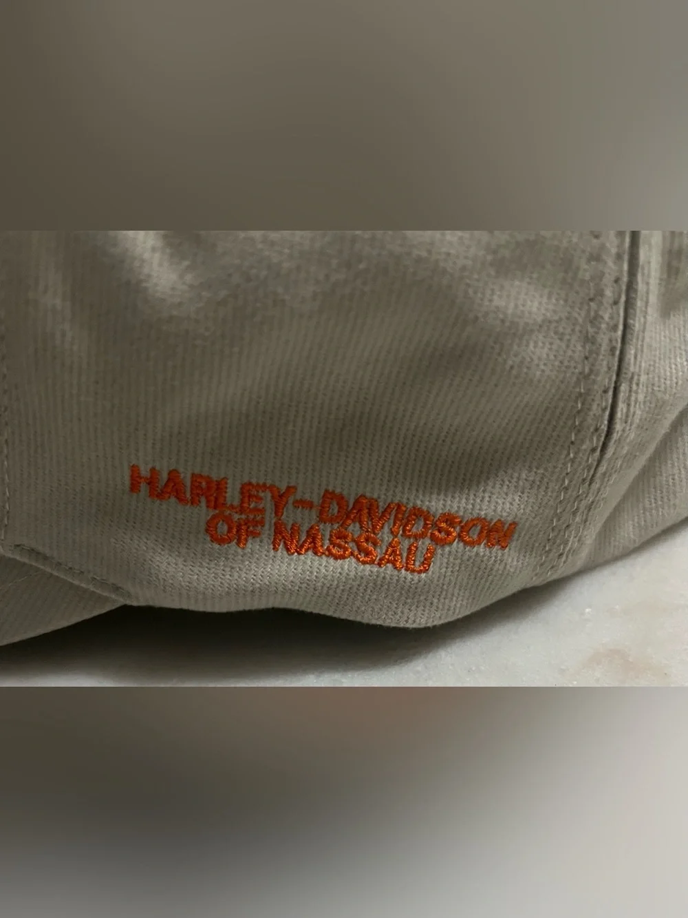 Harley Davidson Of Nassau Beige Orange Logo Fitted Size L/XL Hat Cap